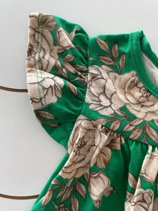 Vestido Infantil Menina Verão_outono Verde Com Flores Milon3