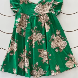 Vestido Infantil Menina Verão_outono Verde Com Flores Milon3