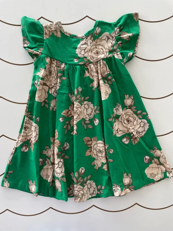 Vestido Infantil Menina Verão_outono Verde Com Flores Milon3