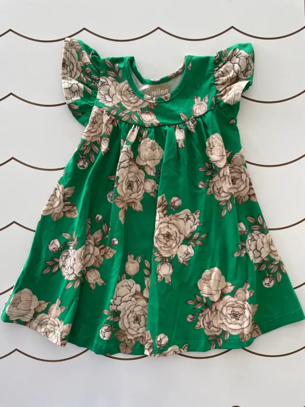 Vestido Infantil Menina Verão_outono Verde Com Flores Milon3